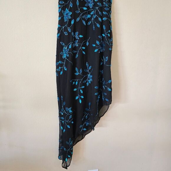 CACHE Vintage Asymmetrical Dress Embellished Glam Size Large Black Blue Y2K 90s - Picture 7 of 13